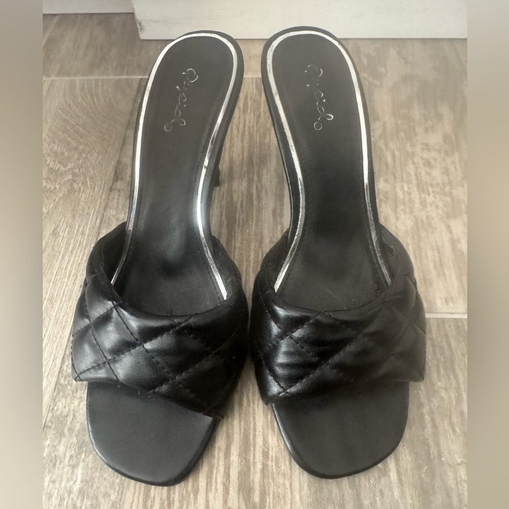 Black Quilted Slide Sandals